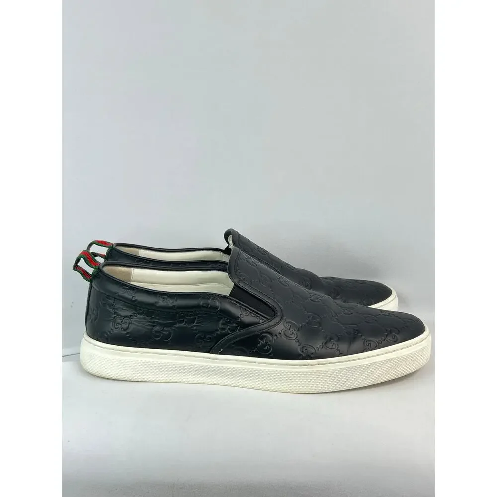 Authentic Gucci Dublin Men's Black Quilted GG Leather Slip-On Sneakers